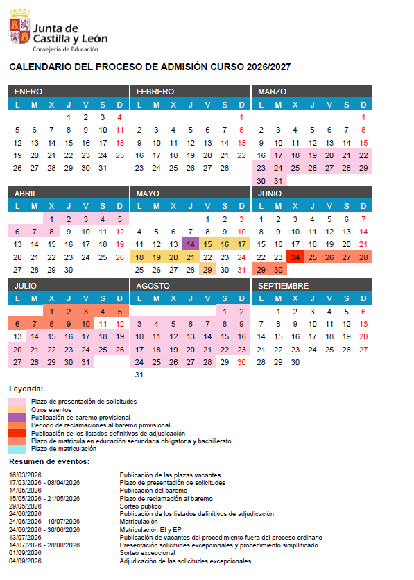Calendario admision